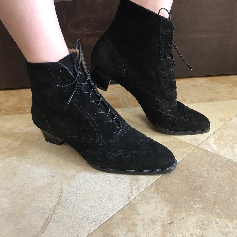 Salvatore Ferragamo suede Oxford kitten boots